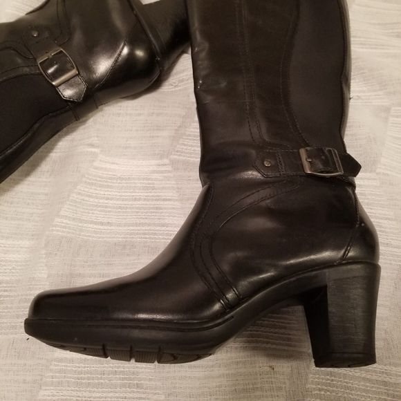 Clarks Bendables Tall Black Leather Boots Women's 7.5M - Picture 6 of 12